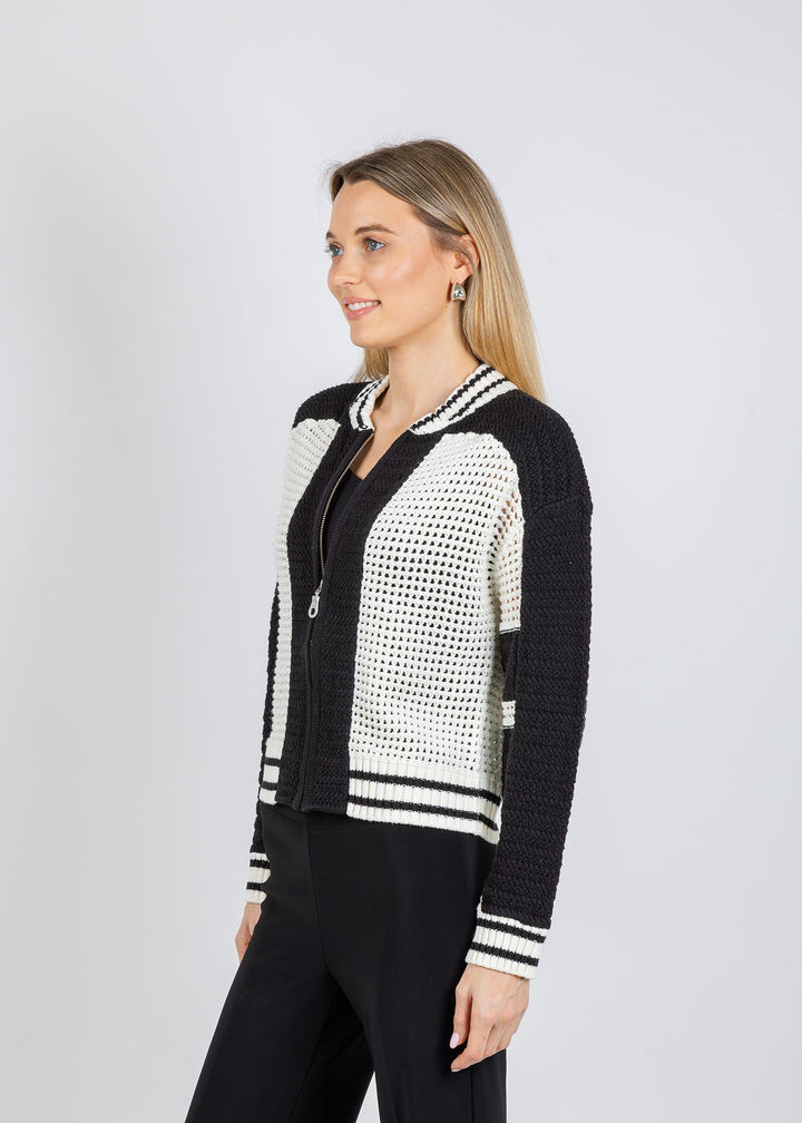 BK Wren Crochet Bomber Jacket in Black/Ivory available at Barbara Katz
