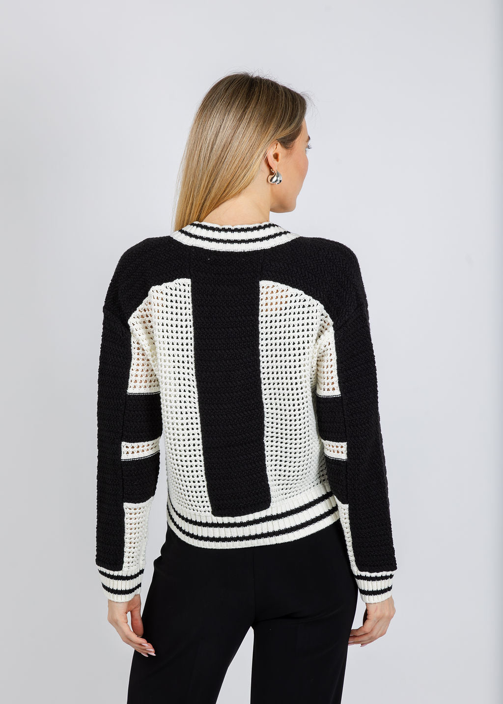 BK Wren Crochet Bomber Jacket in Black/Ivory available at Barbara Katz