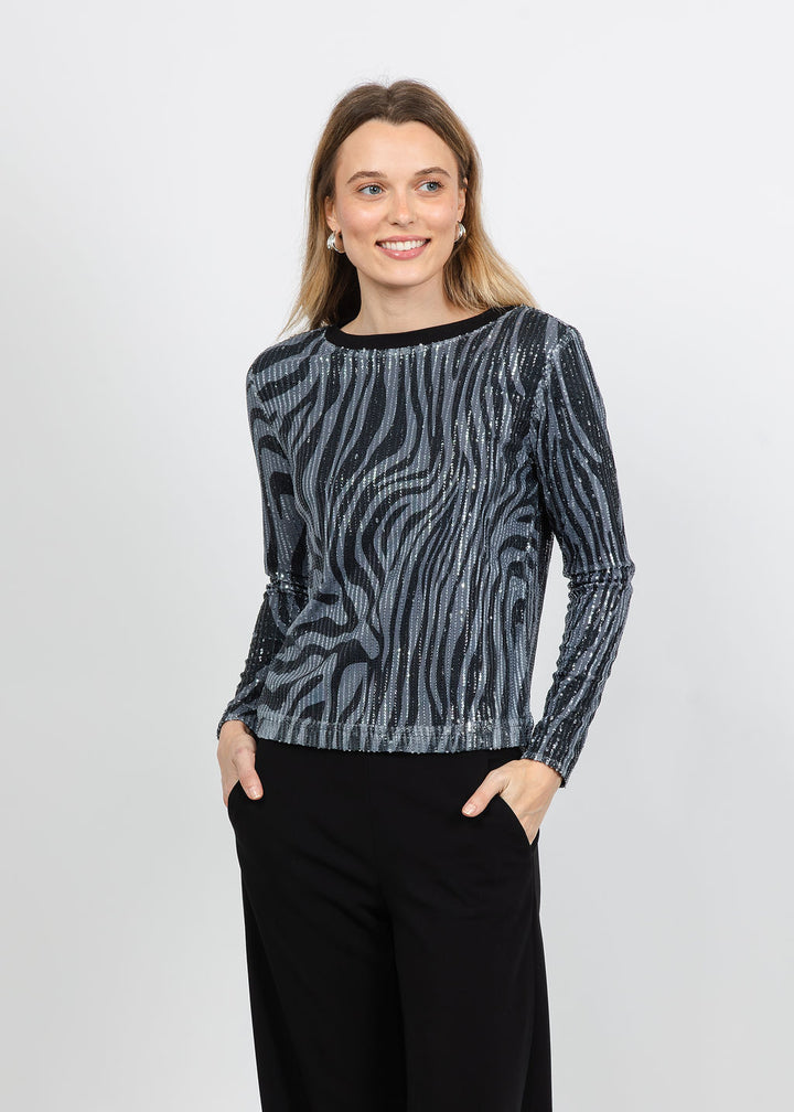 BK Zebra Metallic Top in Black available at Barbara Katz