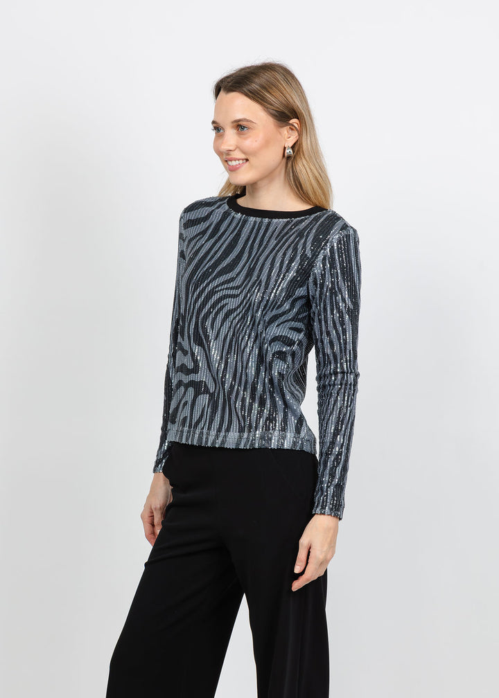 BK Zebra Metallic Top in Black available at Barbara Katz