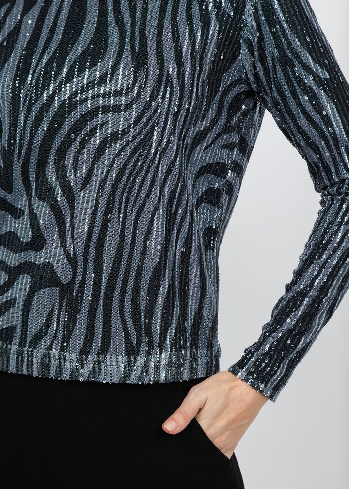 BK Zebra Metallic Top in Black available at Barbara Katz