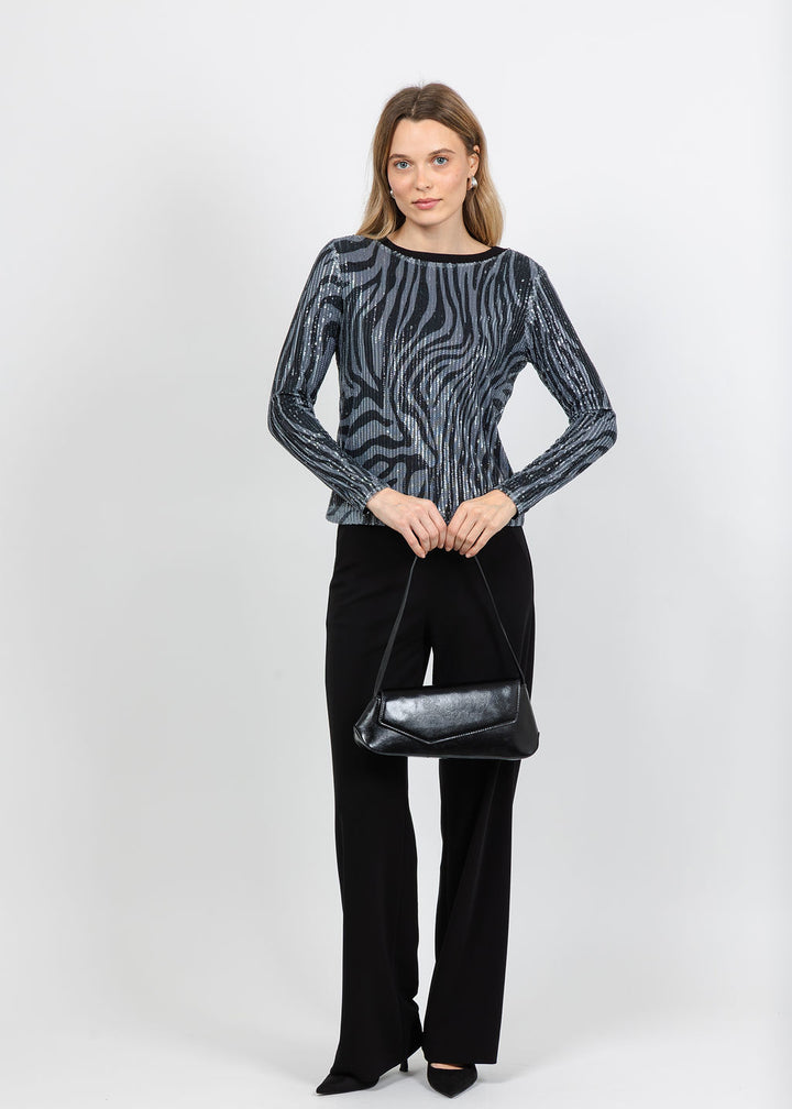 BK Zebra Metallic Top in Black available at Barbara Katz
