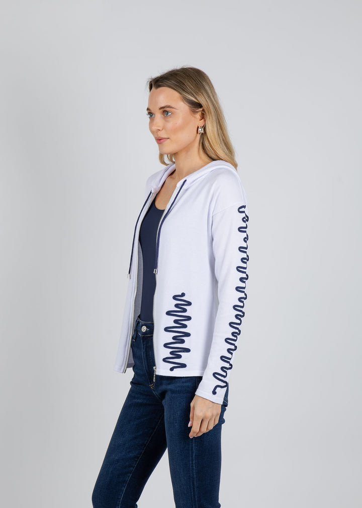 BK Zig Zag Zip Jacket in White/Navy available at Barbara Katz