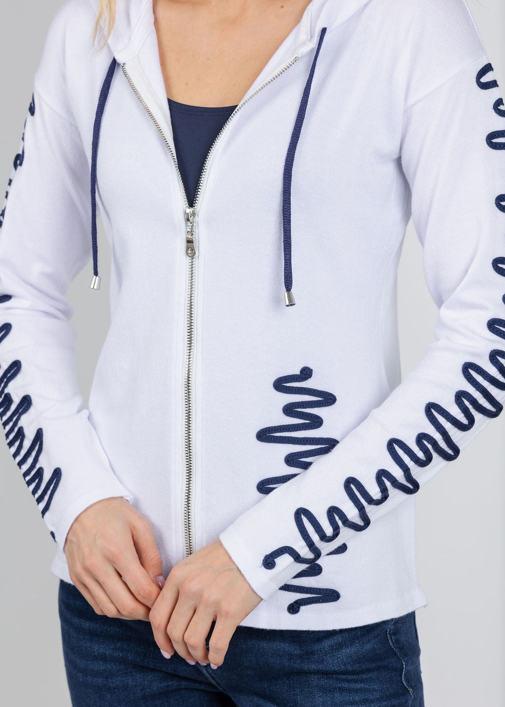 BK Zig Zag Zip Jacket in White/Navy available at Barbara Katz
