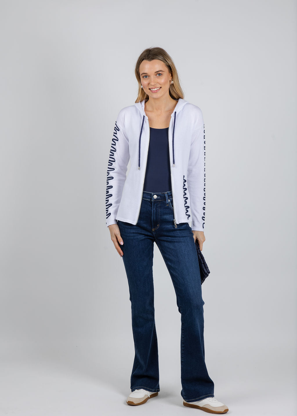 BK Zig Zag Zip Jacket in White/Navy available at Barbara Katz