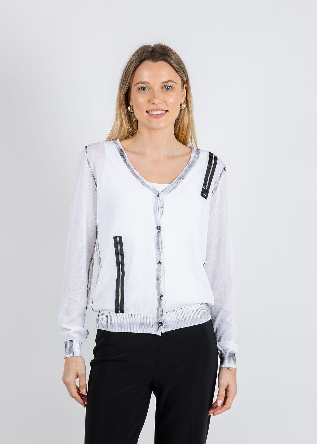 Zip Cardigan in White/Black available at Barbara Katz