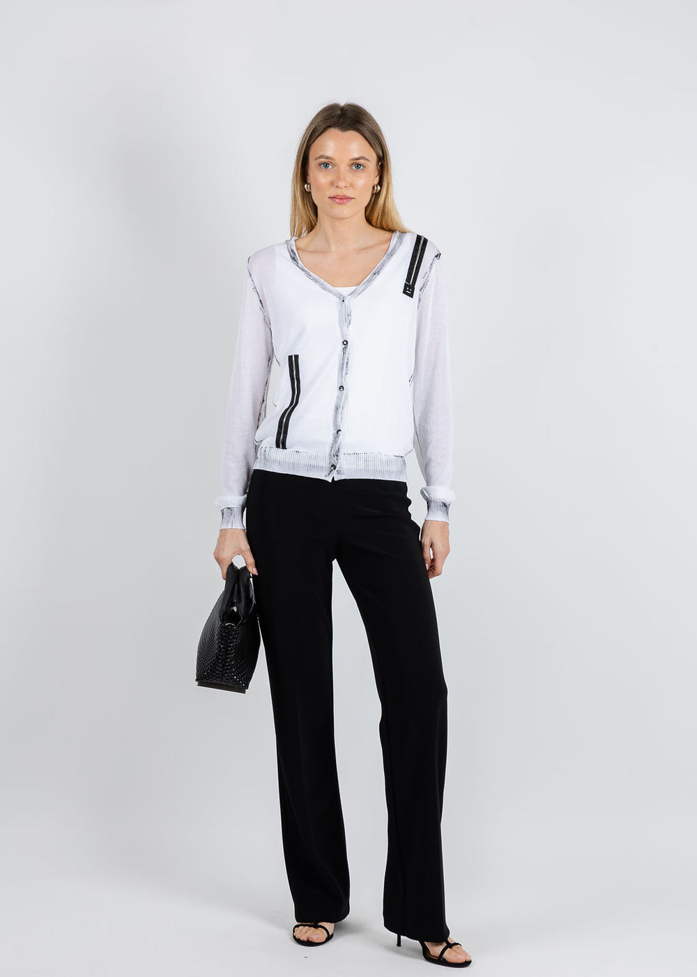 Zip Cardigan in White/Black available at Barbara Katz