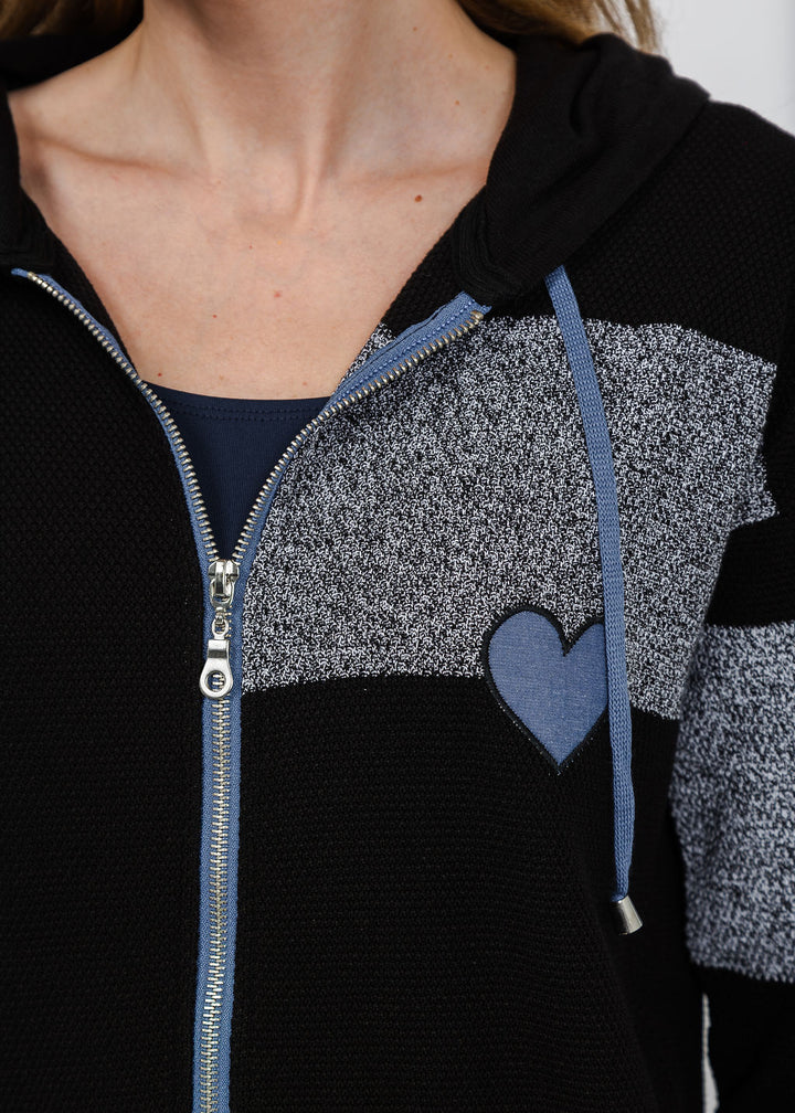 BK Zip Hoodie With Hearts in Black/Blue available at BarbaraKatz