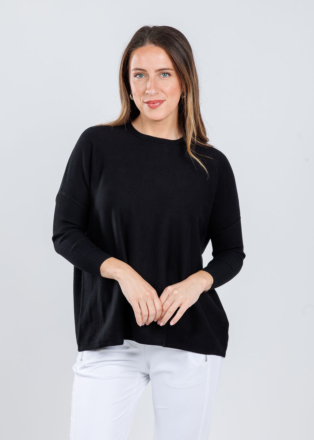 BK Sabrina Boxy Sweater in Black available at Barbara Katz