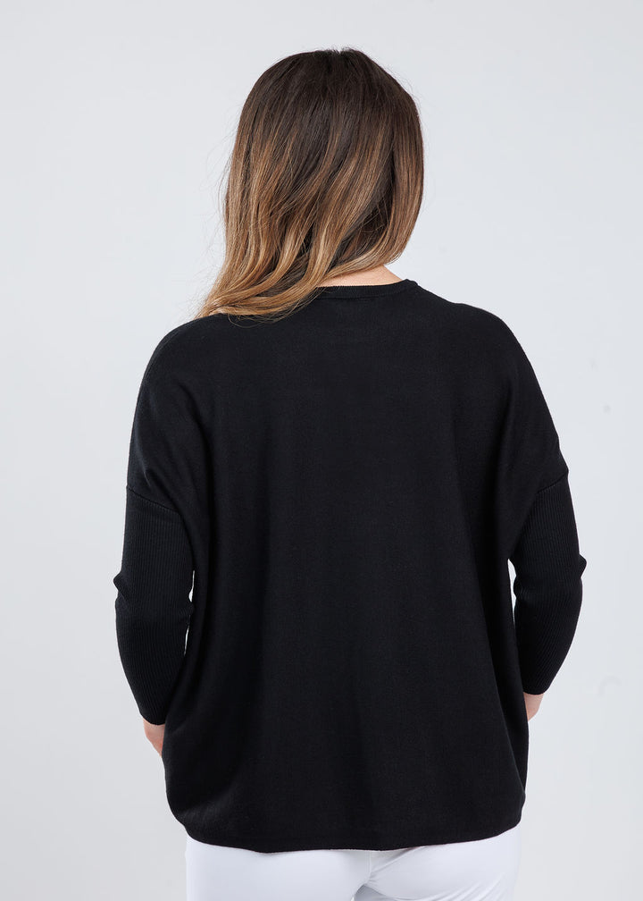 BK Sabrina Boxy Sweater in Black available at Barbara Katz