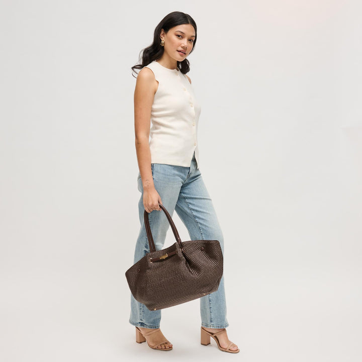 BK Handbags Kaia Straw Tote Bag in Chocolate available at Barbara Katz