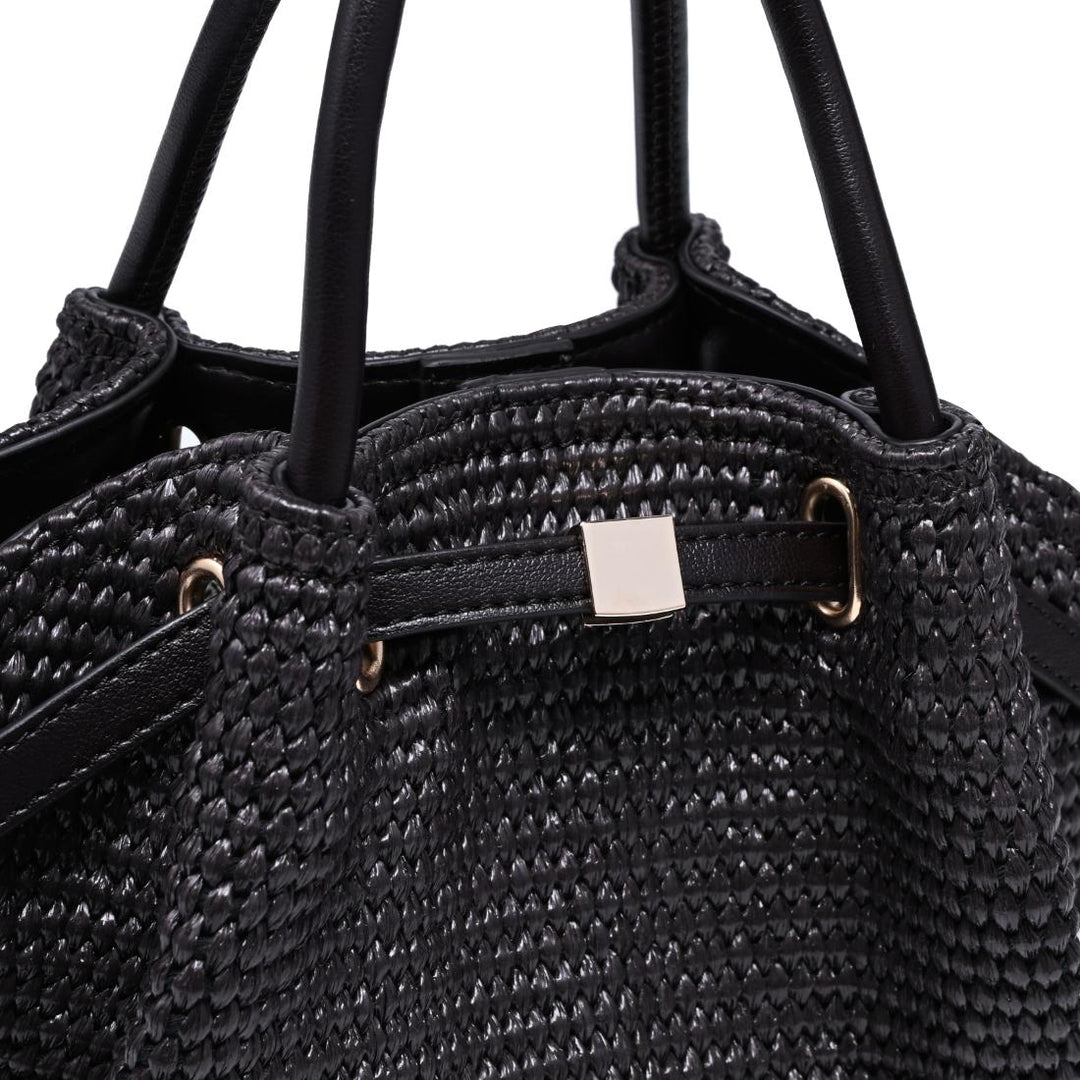 BK Handbags Selena Straw Crossbody Bag in Chocolate available at Barbara Katz