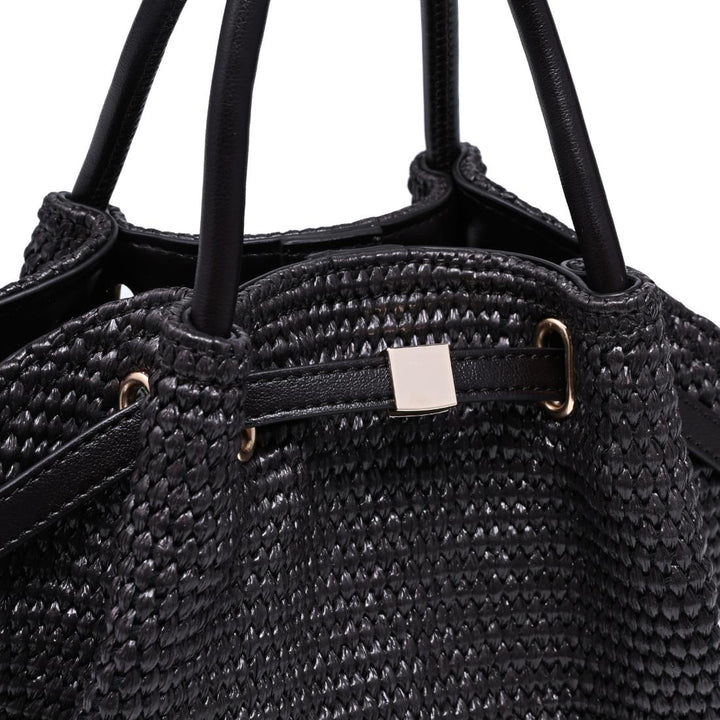 BK Handbags Selena Straw Crossbody Bag in Chocolate available at Barbara Katz