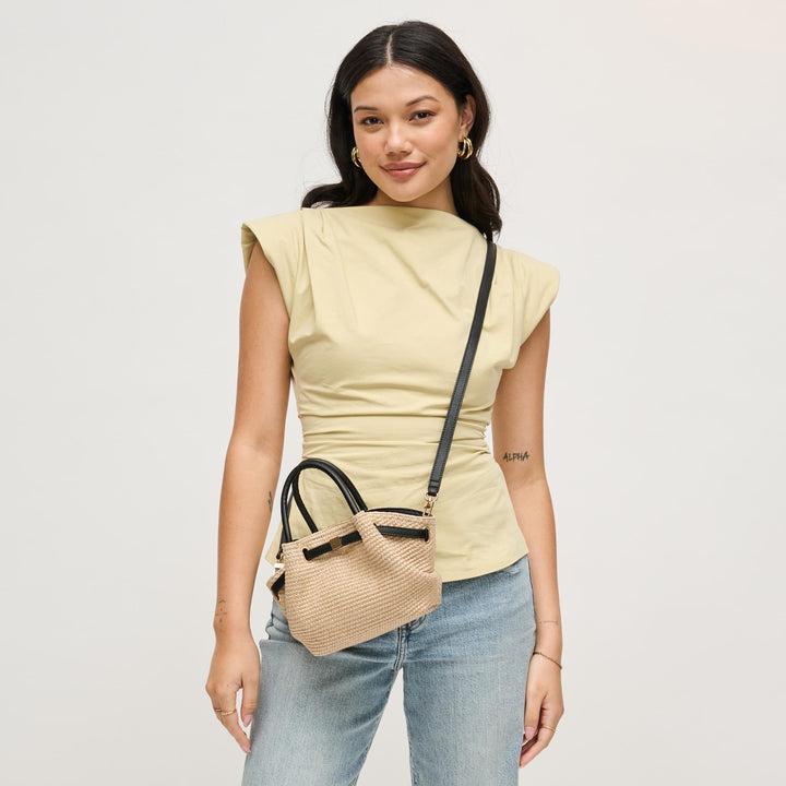 BK Handbags Selena Straw Crossbody Bag in Natural Black available at Barbara Katz