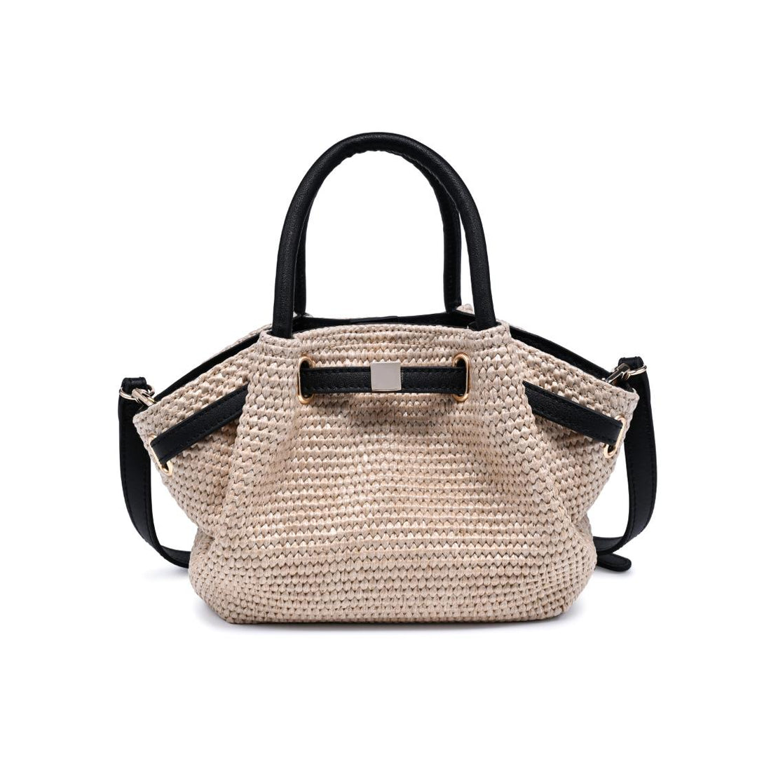 BK Handbags Selena Straw Crossbody Bag in Natural Black available at Barbara Katz
