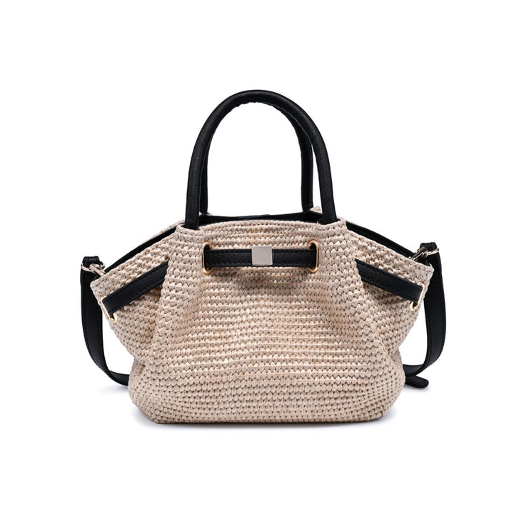 BK Handbags Selena Straw Crossbody Bag in Natural Black available at Barbara Katz