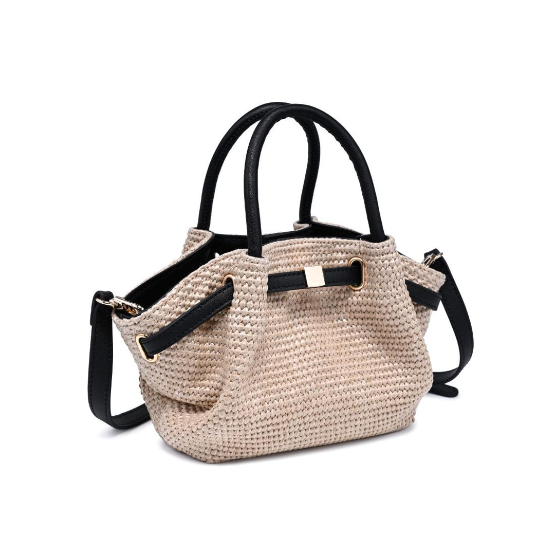 BK Handbags Selena Straw Crossbody Bag in Natural Black available at Barbara Katz
