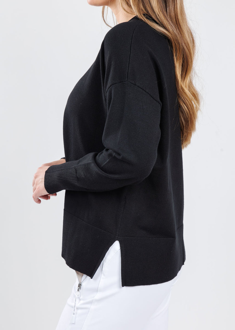 BK Shaina Center Seam Sweater in Black available at Barbara Katz