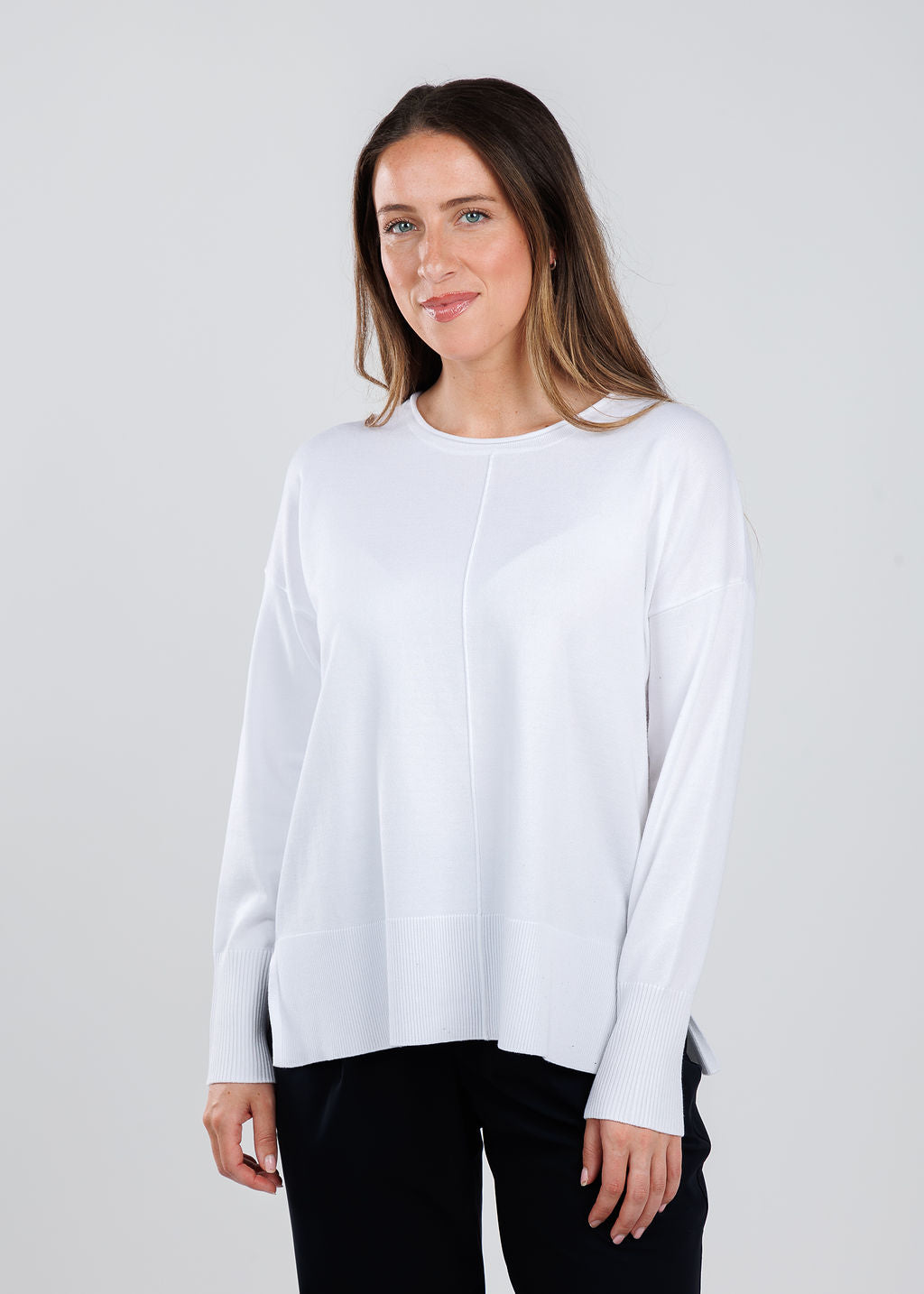 BK Shaina Center Seam Sweater in White available at Barbara Katz