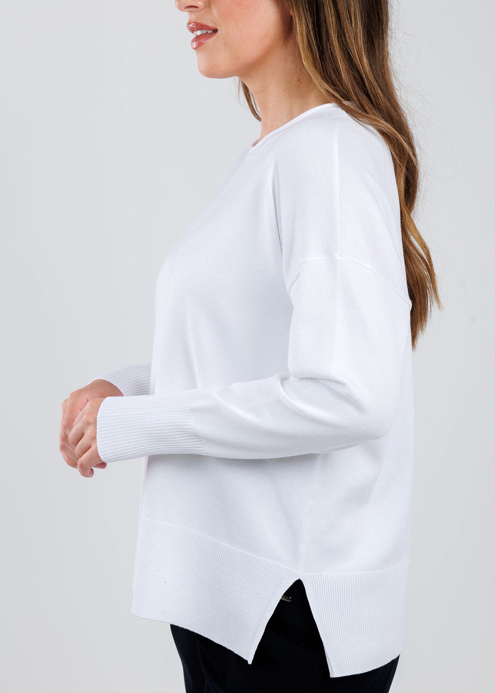 BK Shaina Center Seam Sweater in White available at Barbara Katz