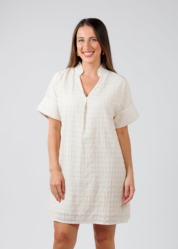 BK Textured Short Sleeve Dress in Cream available at Barbara Katz
