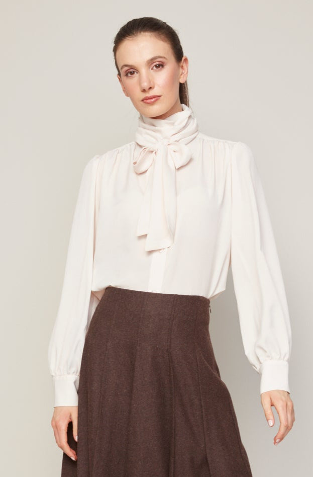Bliss Semi Transparent Chiffon Blouse With Removable Lavallière in Champagne Rose available at Barbara Katz