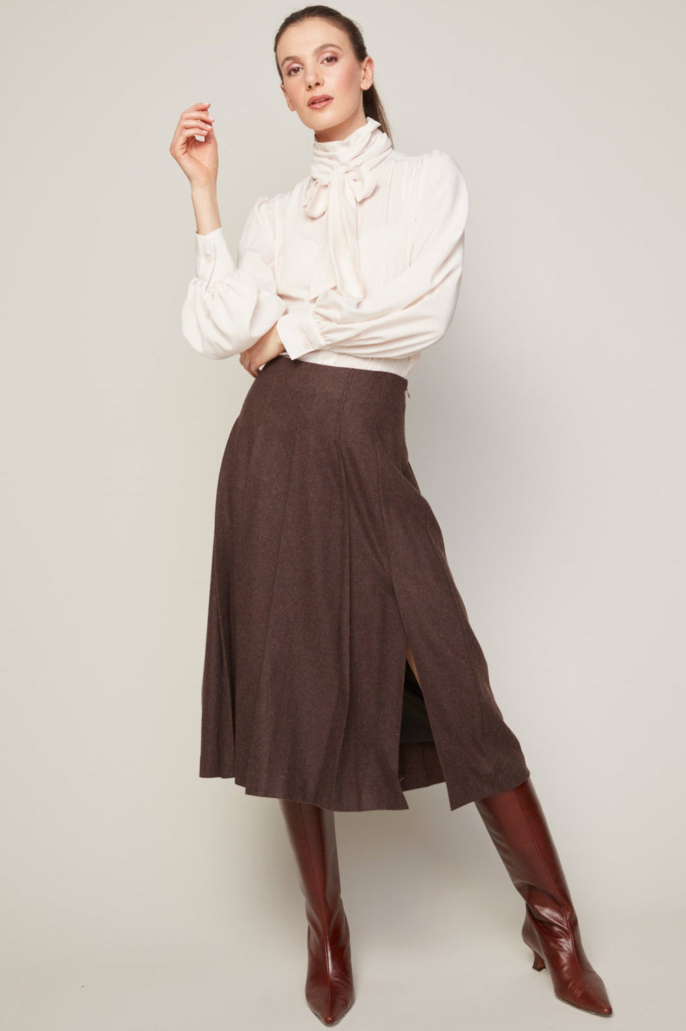 Bliss Semi Transparent Chiffon Blouse With Removable Lavallière in Champagne Rose available at Barbara Katz