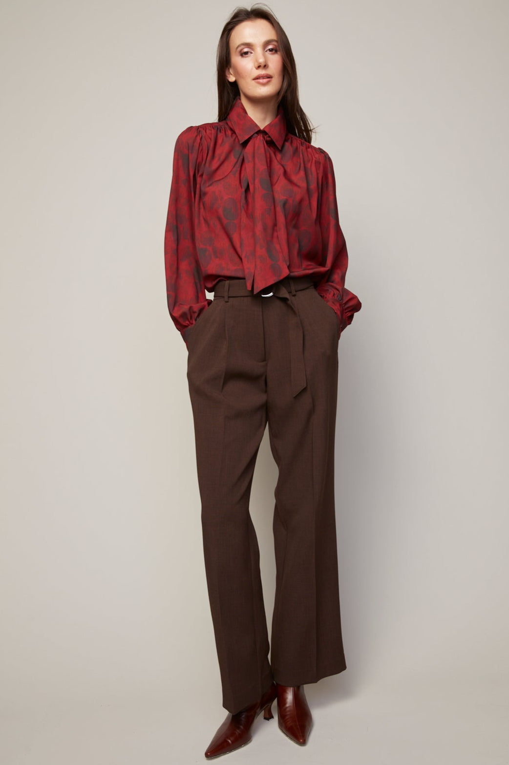 Adroit Atelier Benji Straight Leg Pant With Removable Belt in Java available at Barbara Katz