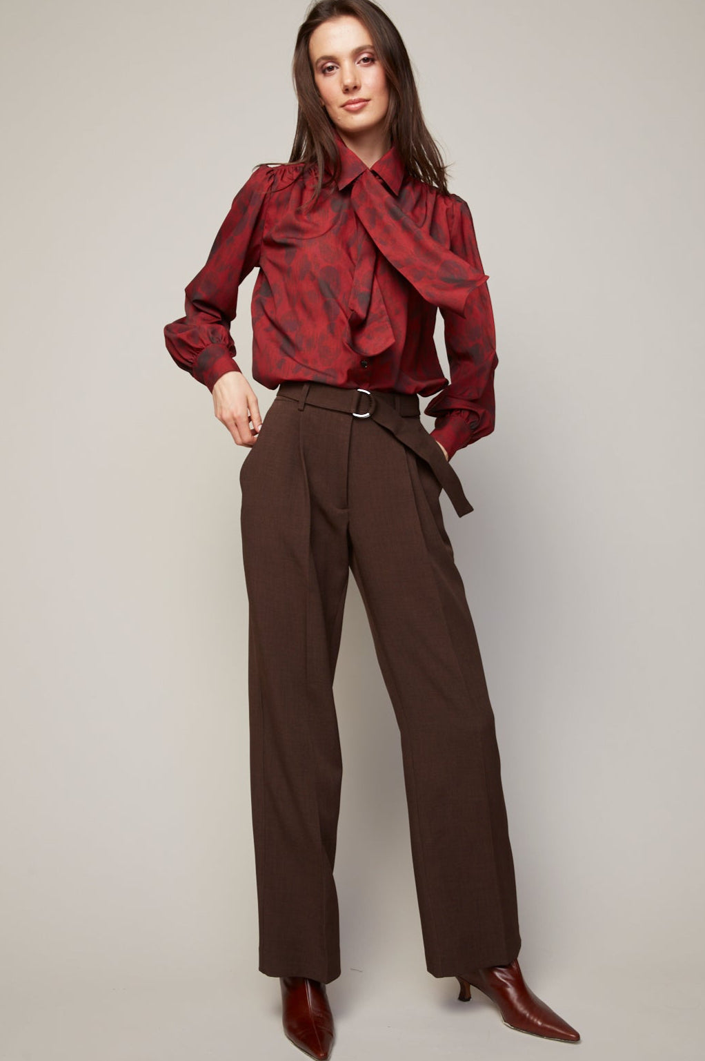 Adroit Atelier Benji Straight Leg Pant With Removable Belt in Java available at Barbara Katz