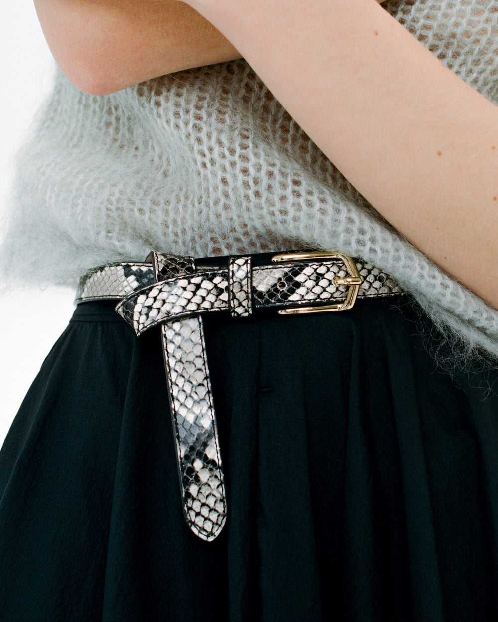 B-Low the Belt Calvin Python Leather Belt in White Gold available at Barbara Katz