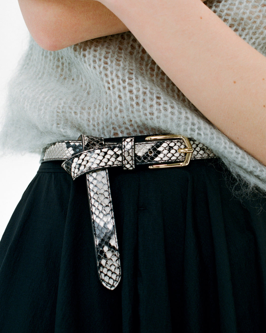 B-Low the Belt Calvin Python Leather Belt in White Gold available at Barbara Katz