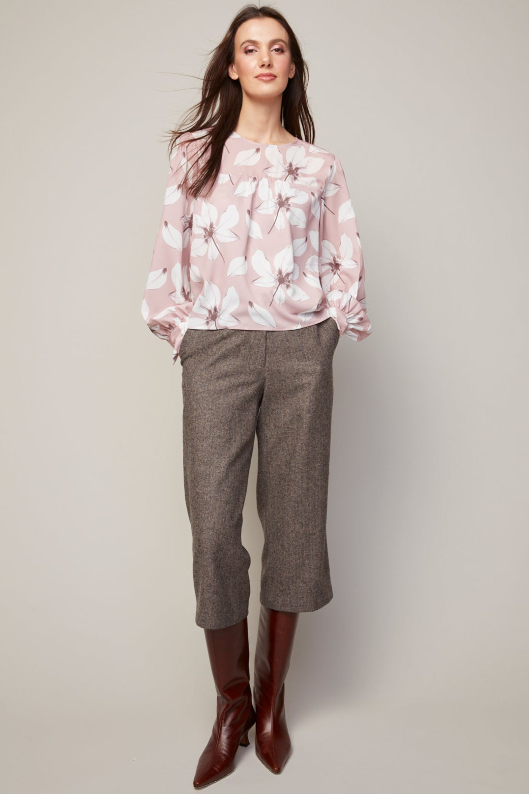 Adroit Atelier Bree Popover Blouse With Shirring Detail in Floral Rose available at Barbara Katz