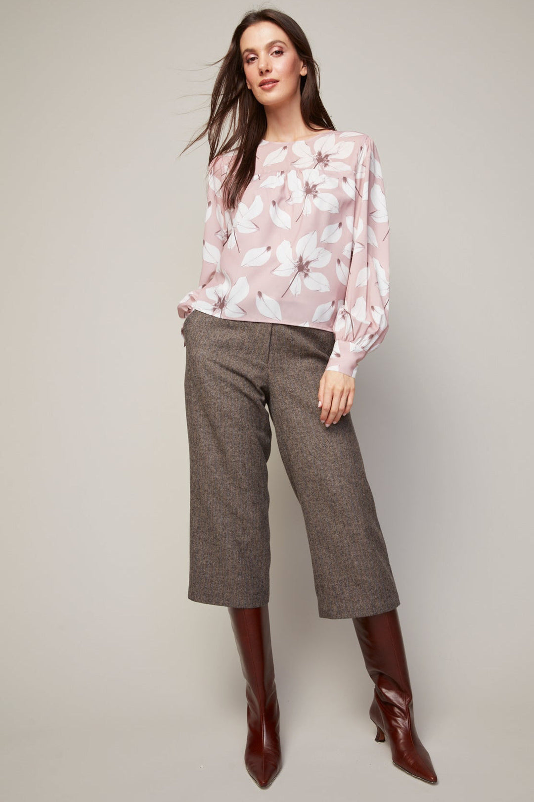 Adroit Atelier Bree Popover Blouse With Shirring Detail in Floral Rose available at Barbara Katz