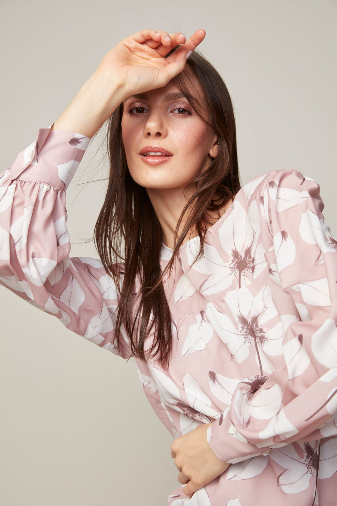 Adroit Atelier Bree Popover Blouse With Shirring Detail in Floral Rose available at Barbara Katz