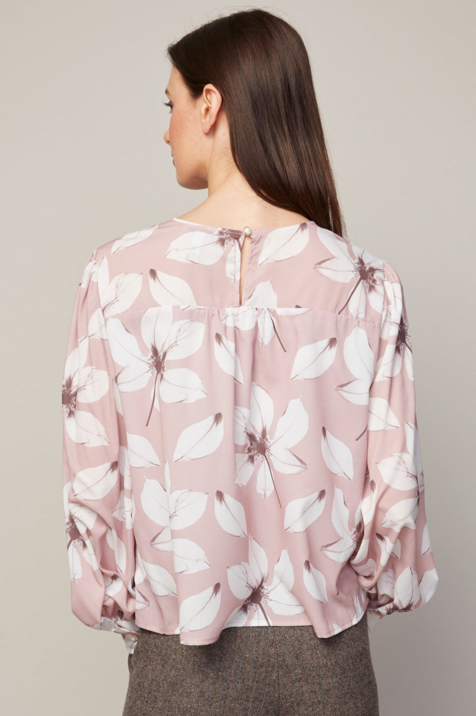 Adroit Atelier Bree Popover Blouse With Shirring Detail in Floral Rose available at Barbara Katz