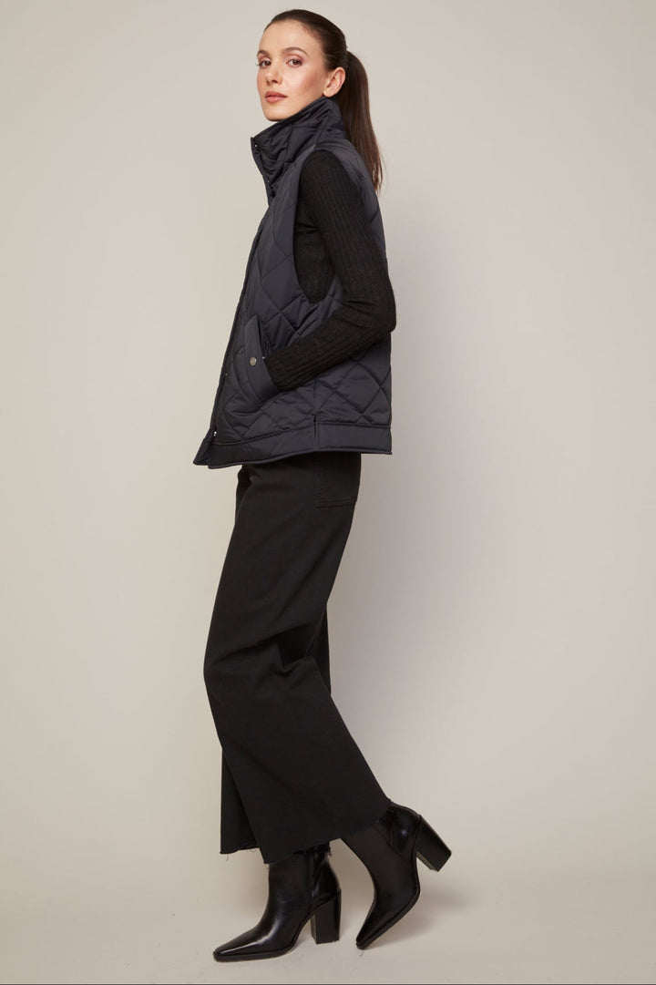 Adroit Atelier Brielle Quilted Sleeveless Funnel Neck Vest in Black available at Barbara Katz