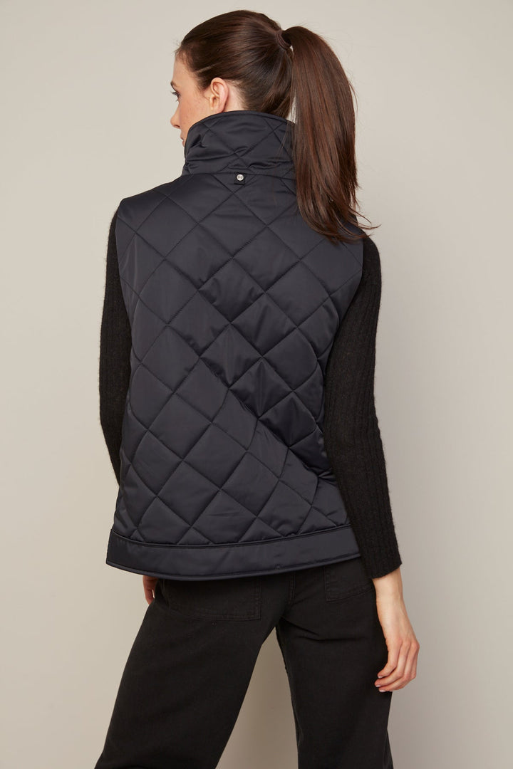 Adroit Atelier Brielle Quilted Sleeveless Funnel Neck Vest in Black available at Barbara Katz