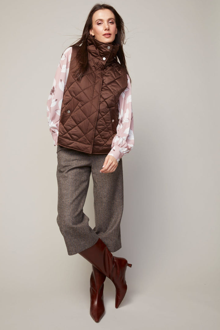 Adroit Atelier Brielle Quilted Sleeveless Funnel Neck Vest in Java available at Barbara Katz