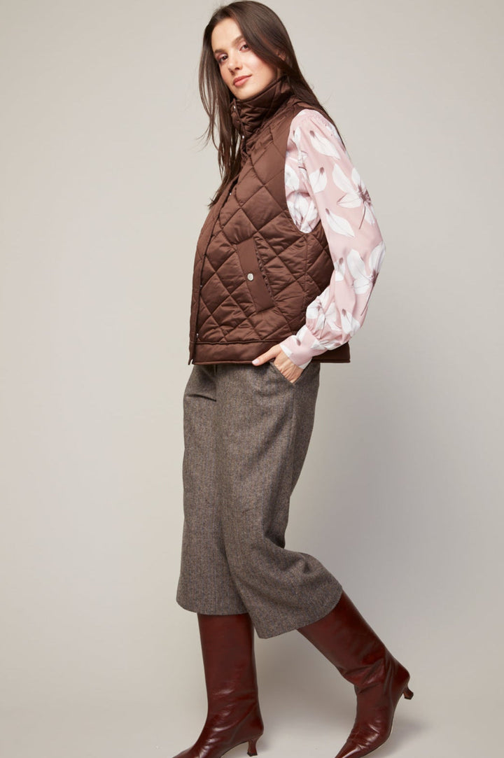 Adroit Atelier Brielle Quilted Sleeveless Funnel Neck Vest in Java available at Barbara Katz