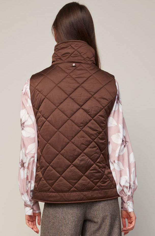 Adroit Atelier Brielle Quilted Sleeveless Funnel Neck Vest in Java available at Barbara Katz
