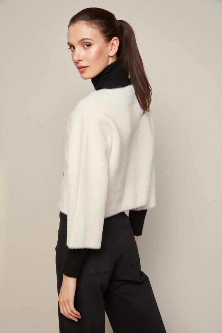 Adroit Atelier Bronte Buttoned Front Cardigan With Patch Pockets in Cream available at Barbara Katz