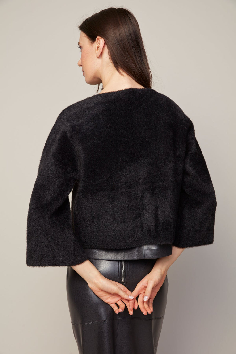 Adroit Atelier Bronte Buttoned Front Cardigan With Patch Pockets in Black available at Barbara Katz
