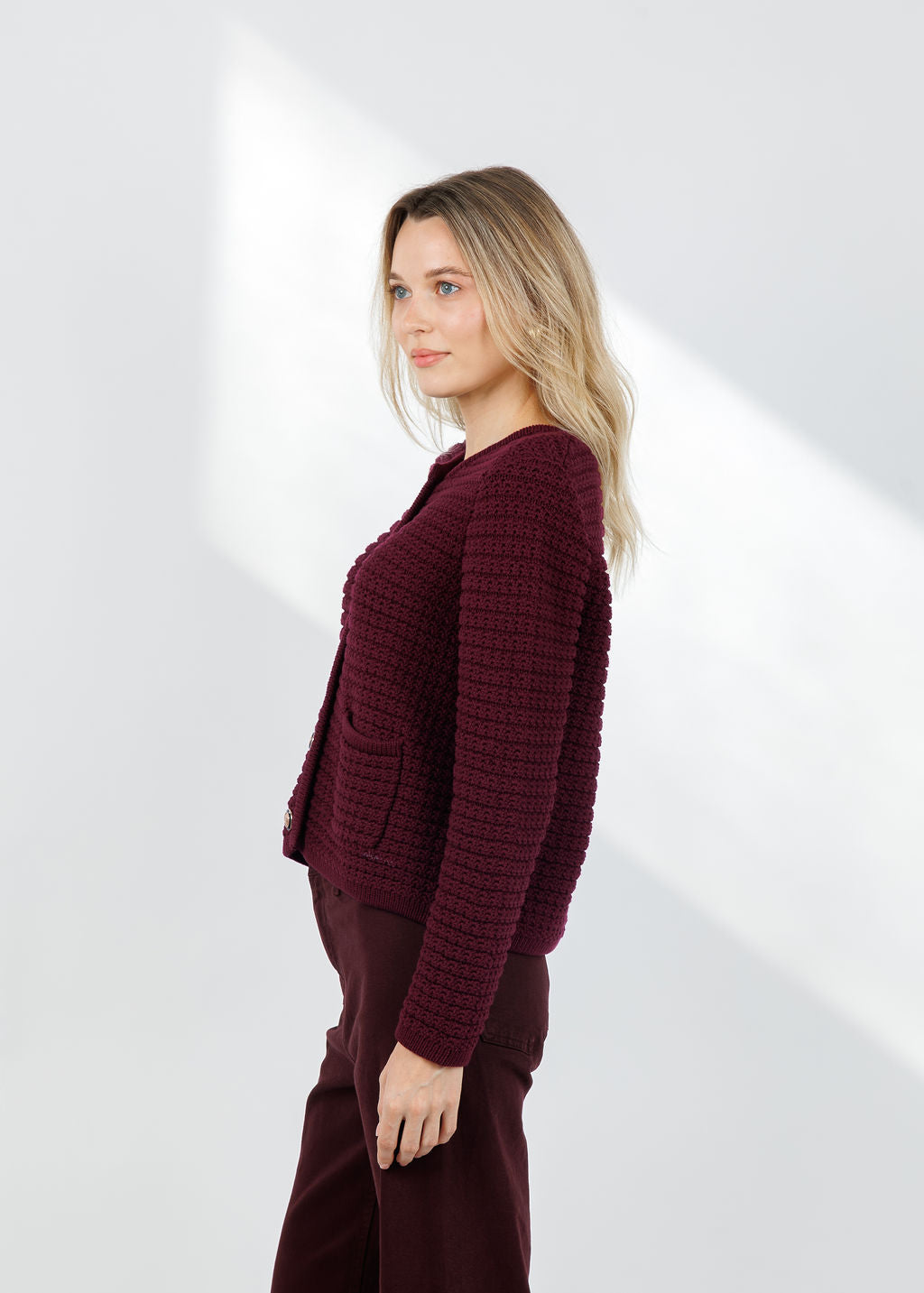 BA&SH Gaspard Knit Cardigan in Bordeaux available at Barbara Katz