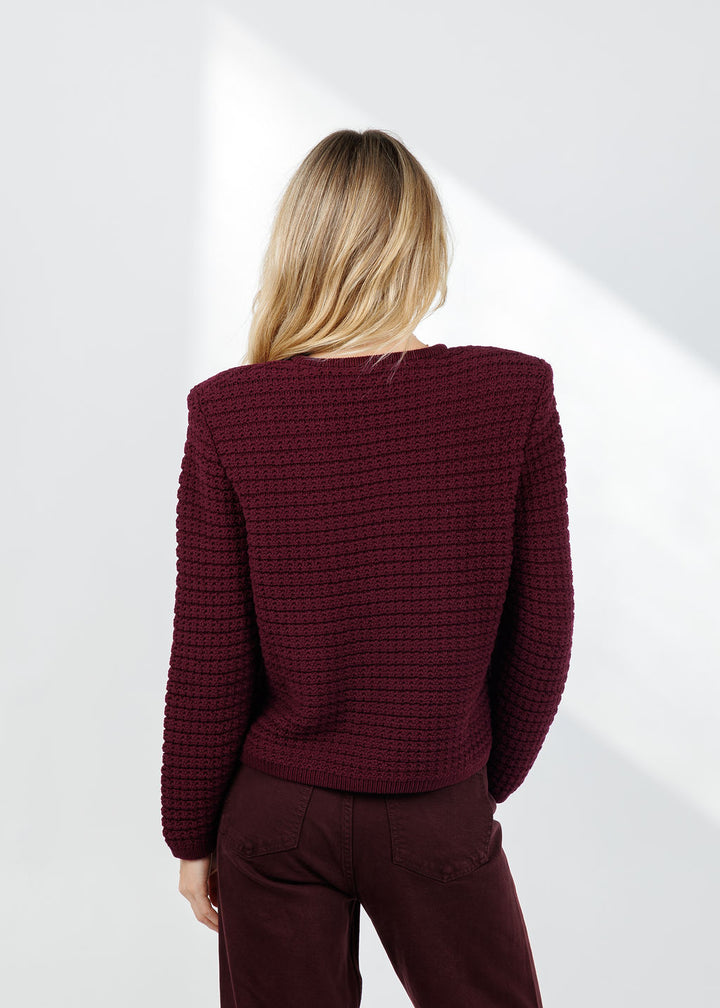 BA&SH Gaspard Knit Cardigan in Bordeaux available at Barbara Katz