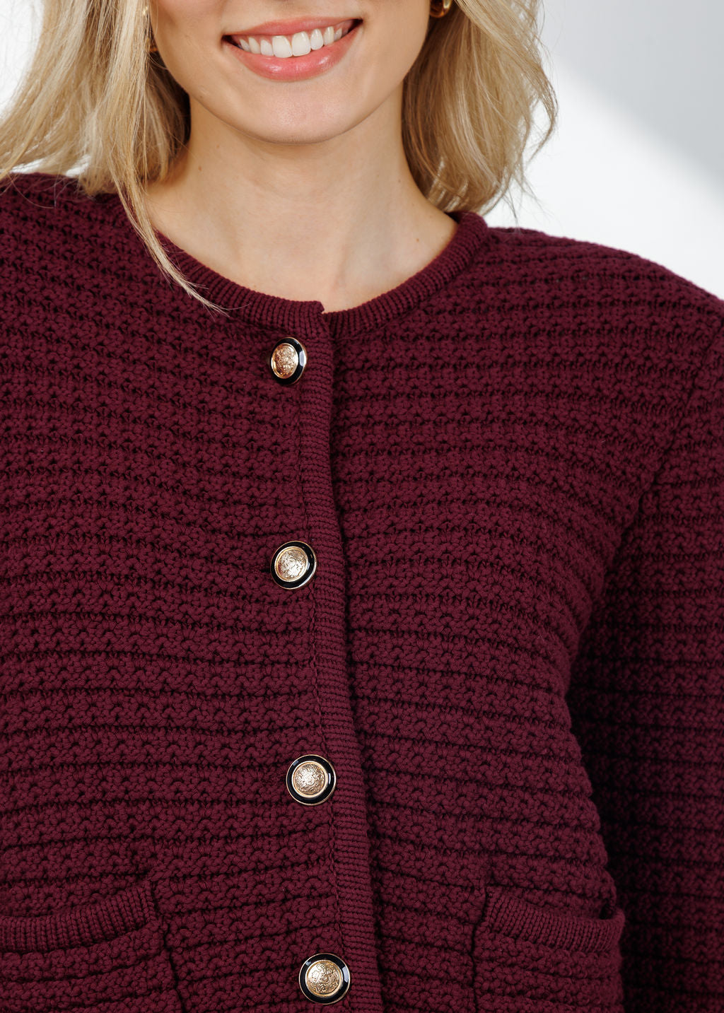 BA&SH Gaspard Knit Cardigan in Bordeaux available at Barbara Katz