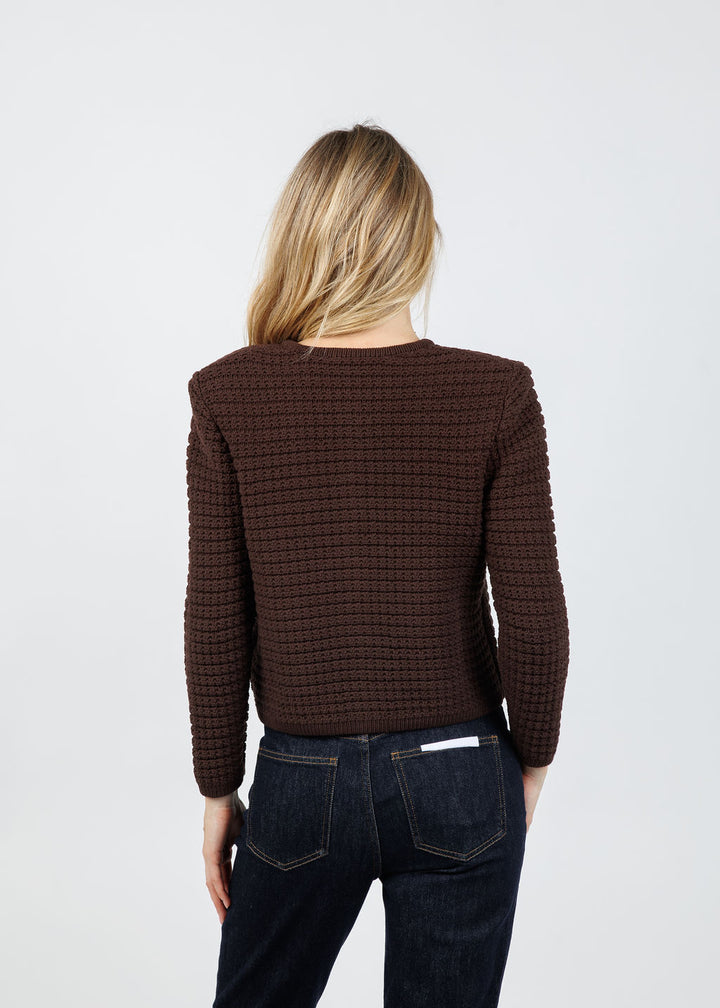 Ba&sh Gaspard Knit Cardigan in Chocolat available at Barbara Katz