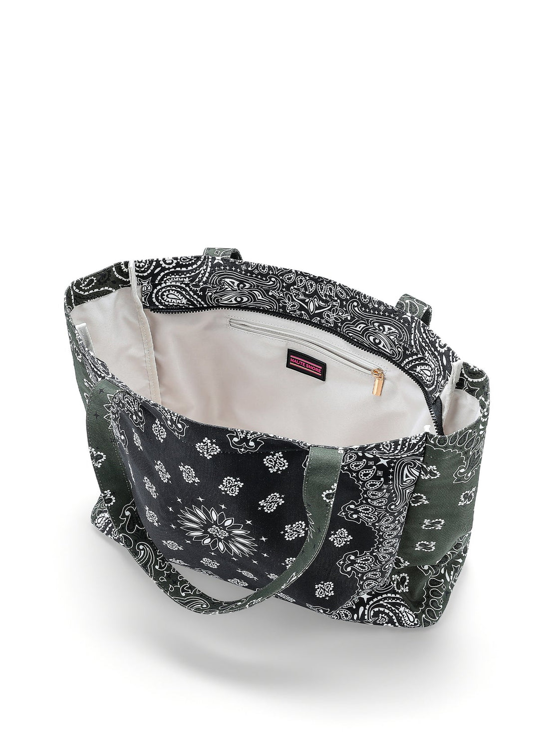 Haute Shore Bailey Bandana Print Canvas Tote in Black/Army available at Barbara Katz