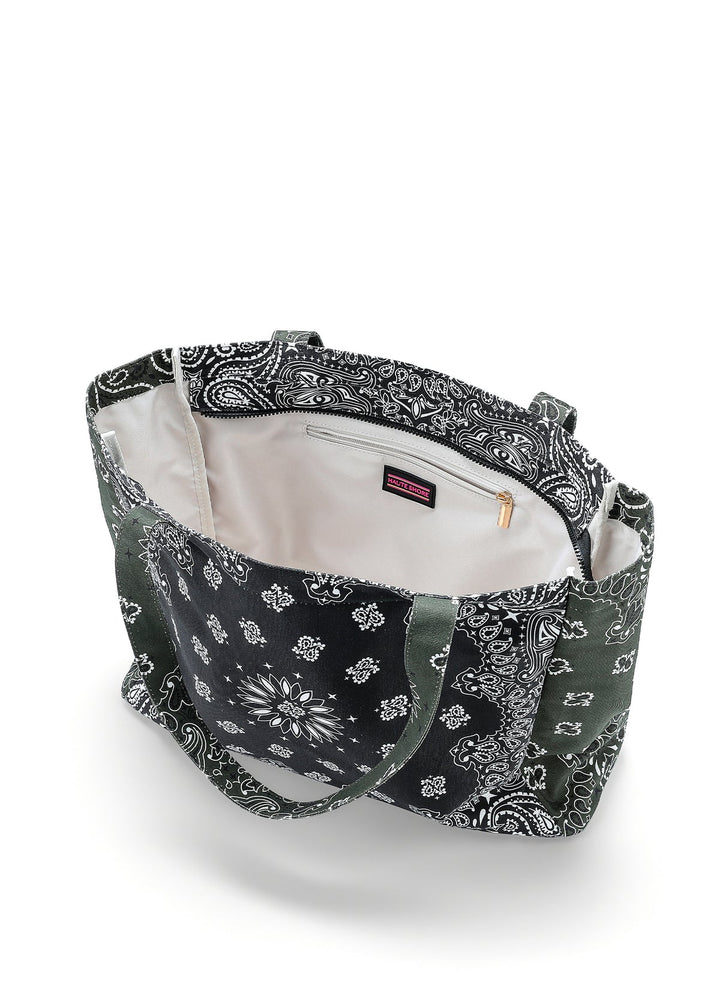 Haute Shore Bailey Bandana Print Canvas Tote in Black/Army available at Barbara Katz