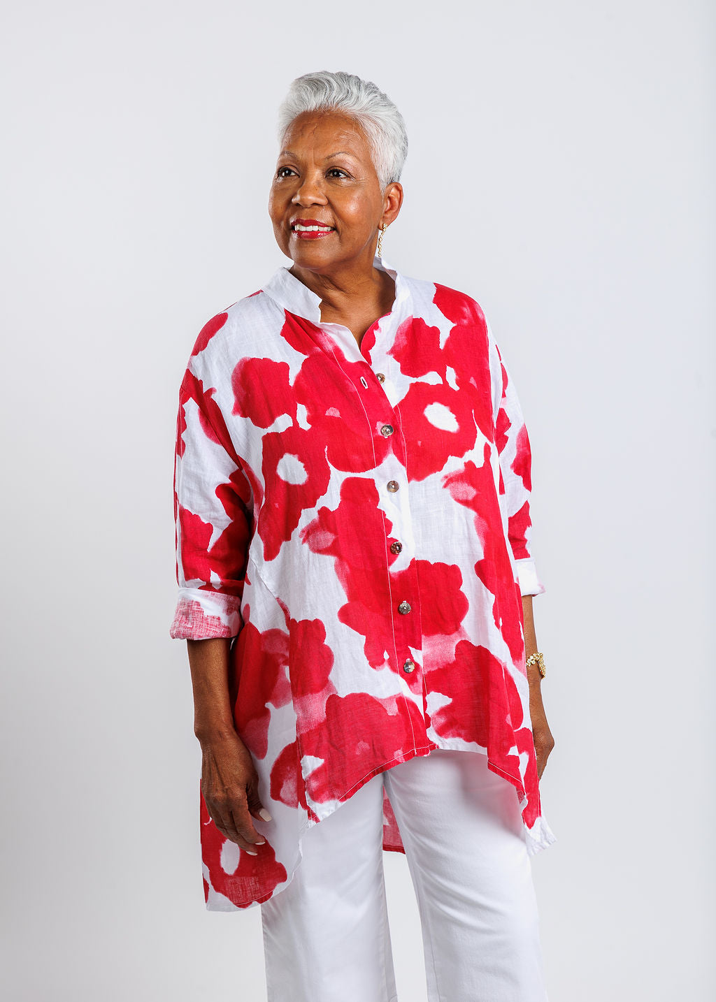 Banana Blue Amalia Big Print Shirt in Red Floral available at Barbara Katz