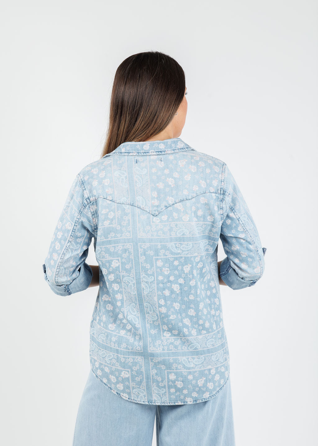 BK Bandana Denim Shirt in Pink Handkerchief available at Barbara Katz